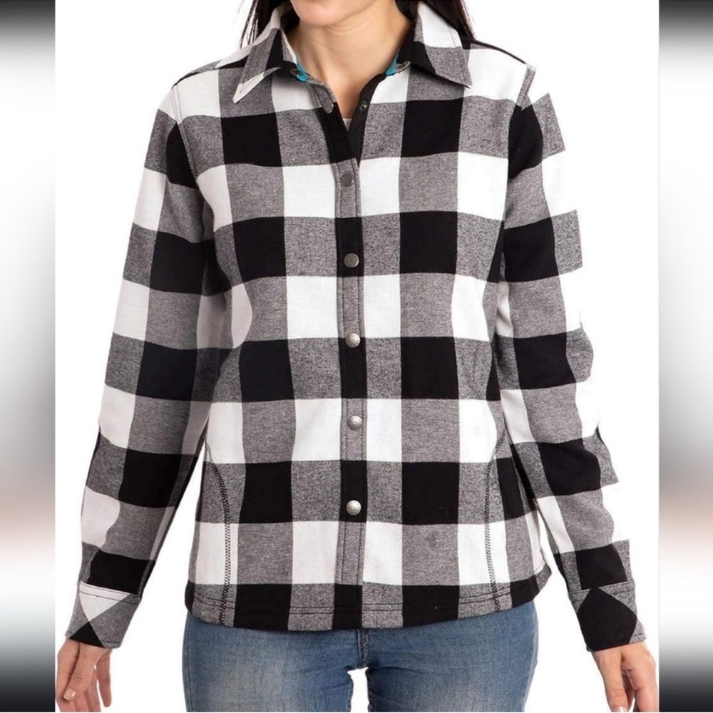 Orvis Fleece Lined Black and White Buffalo Plaid Button-Down